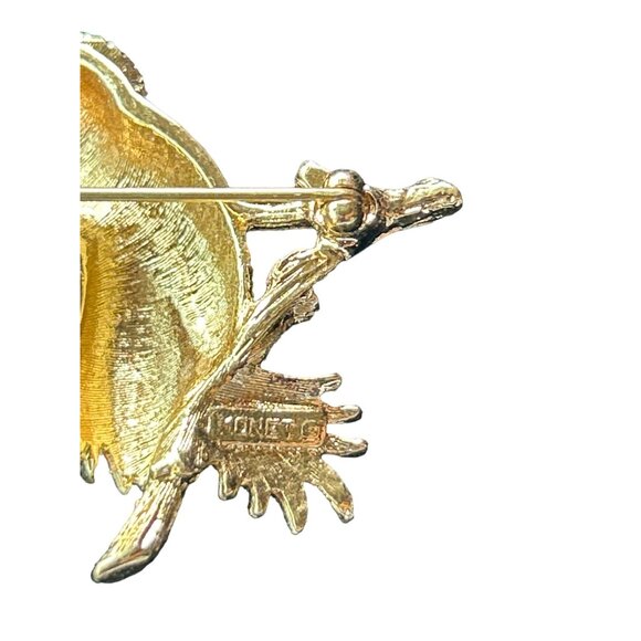 Vintage Monet Gold-Tone Owl Brooch Pin With Green Gemstone Eyes - Picture 3 of 5